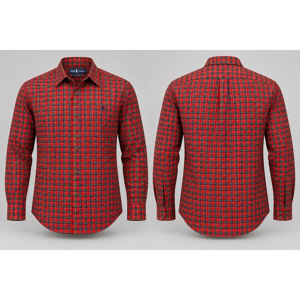 Polo Ralph Lauren Shirt Mens Sz Medium Long Sleeve 120's 2-ply Red Scotch Plaid